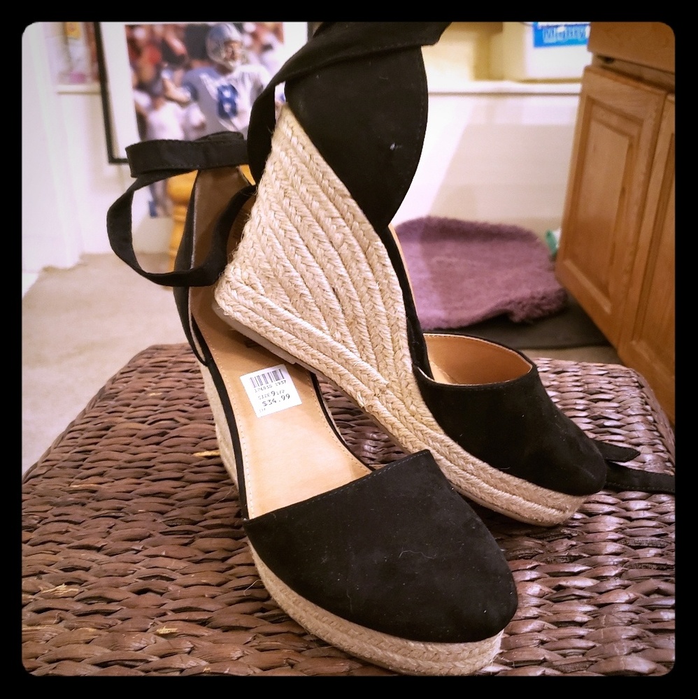 Brash black lace up espadrilles